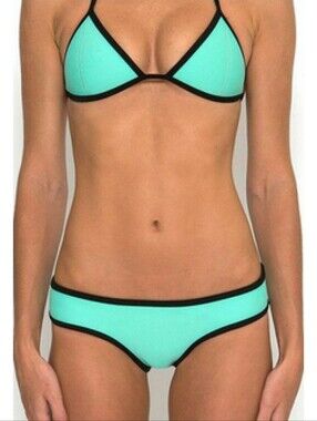 TRIANGL Chloe Bikini Set Miami Mint Neoprene Black Trim XS 2 Piece Swimwear